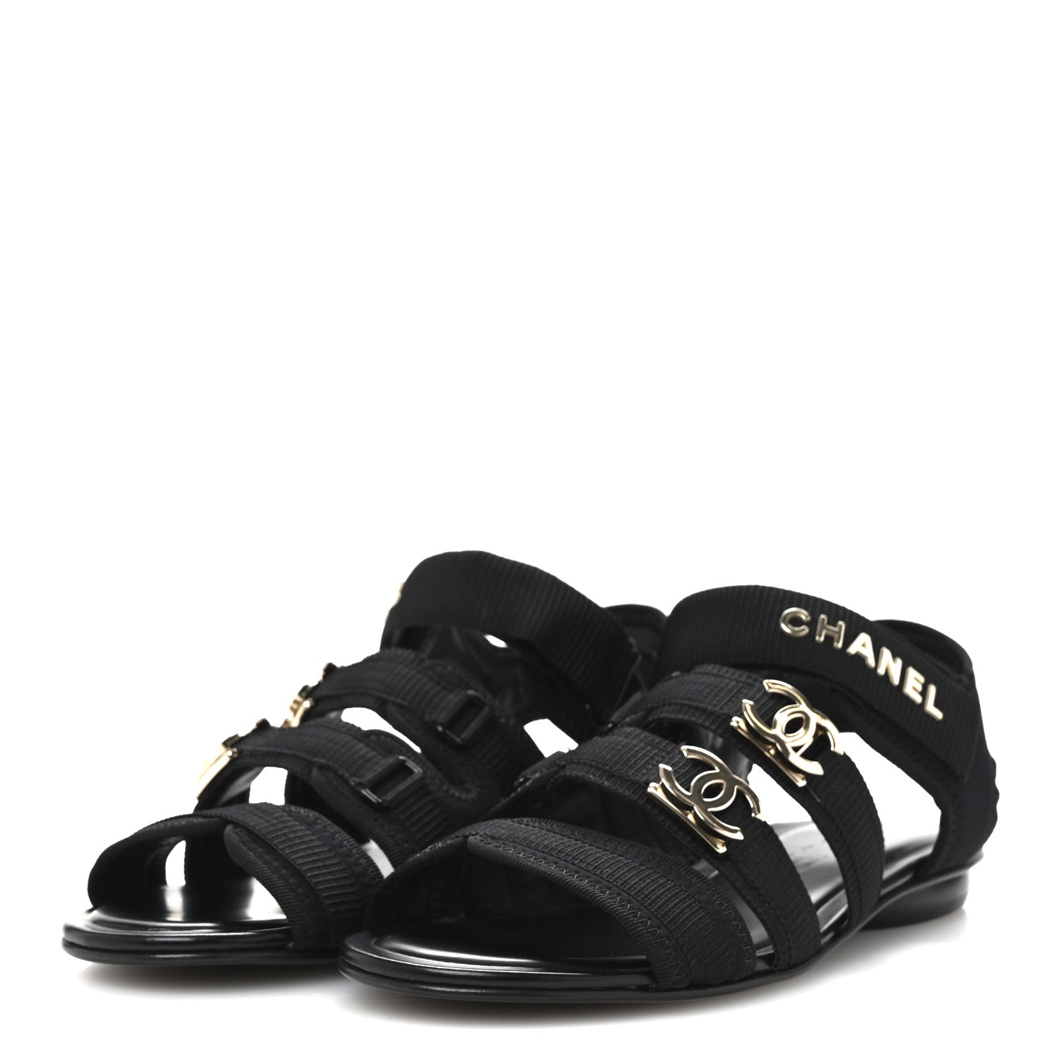 Chanel Fabric Metal CC Logo Flat Sandals 36.5 Black 4 of 13