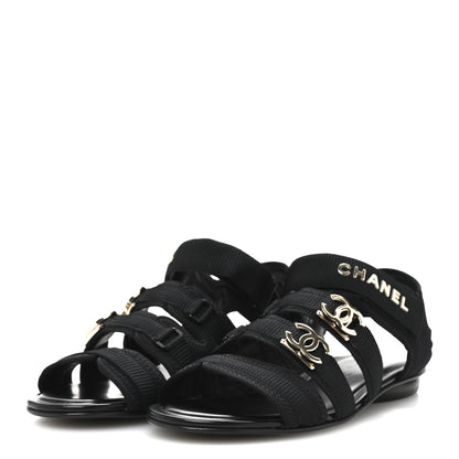 Chanel Fabric Metal CC Logo Flat Sandals 36.5 Black 4 of 13