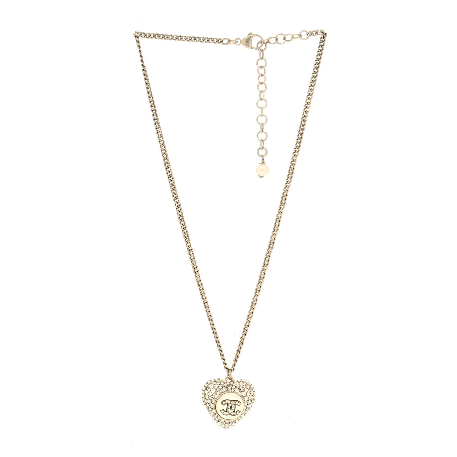 Chanel Crystal Pearl CC Heart Necklace Gold 3 of 5
