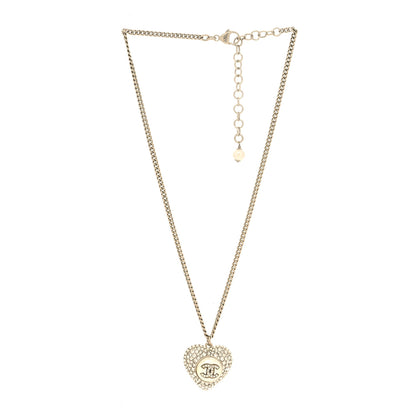 Chanel Crystal Pearl CC Heart Necklace Gold 3 of 5
