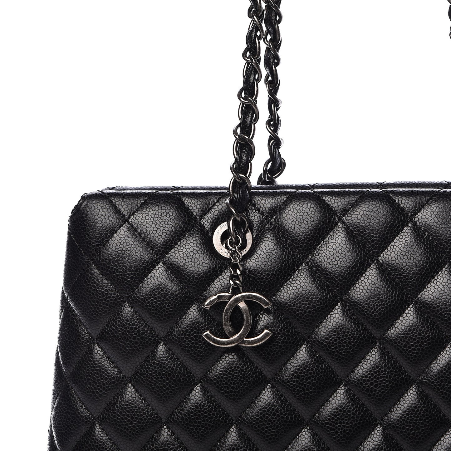 Caviar Quilted City Shopping Tote Black