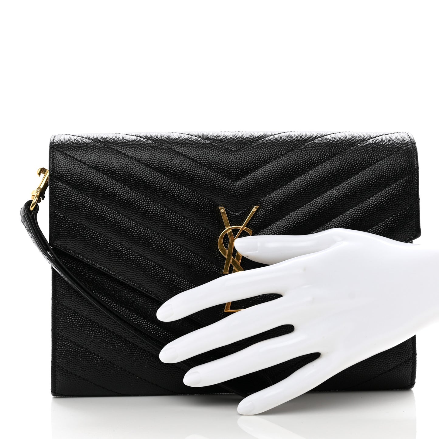 Grain De Poudre Matelasse Chevron Monogram Envelope Clutch Black