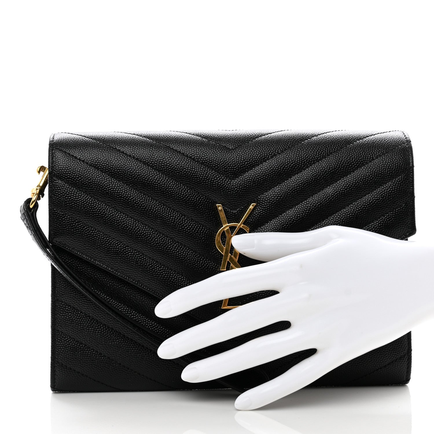 Saint Laurent Grain De Poudre Matelasse Chevron Monogram Envelope Clutch Black 2 of 8