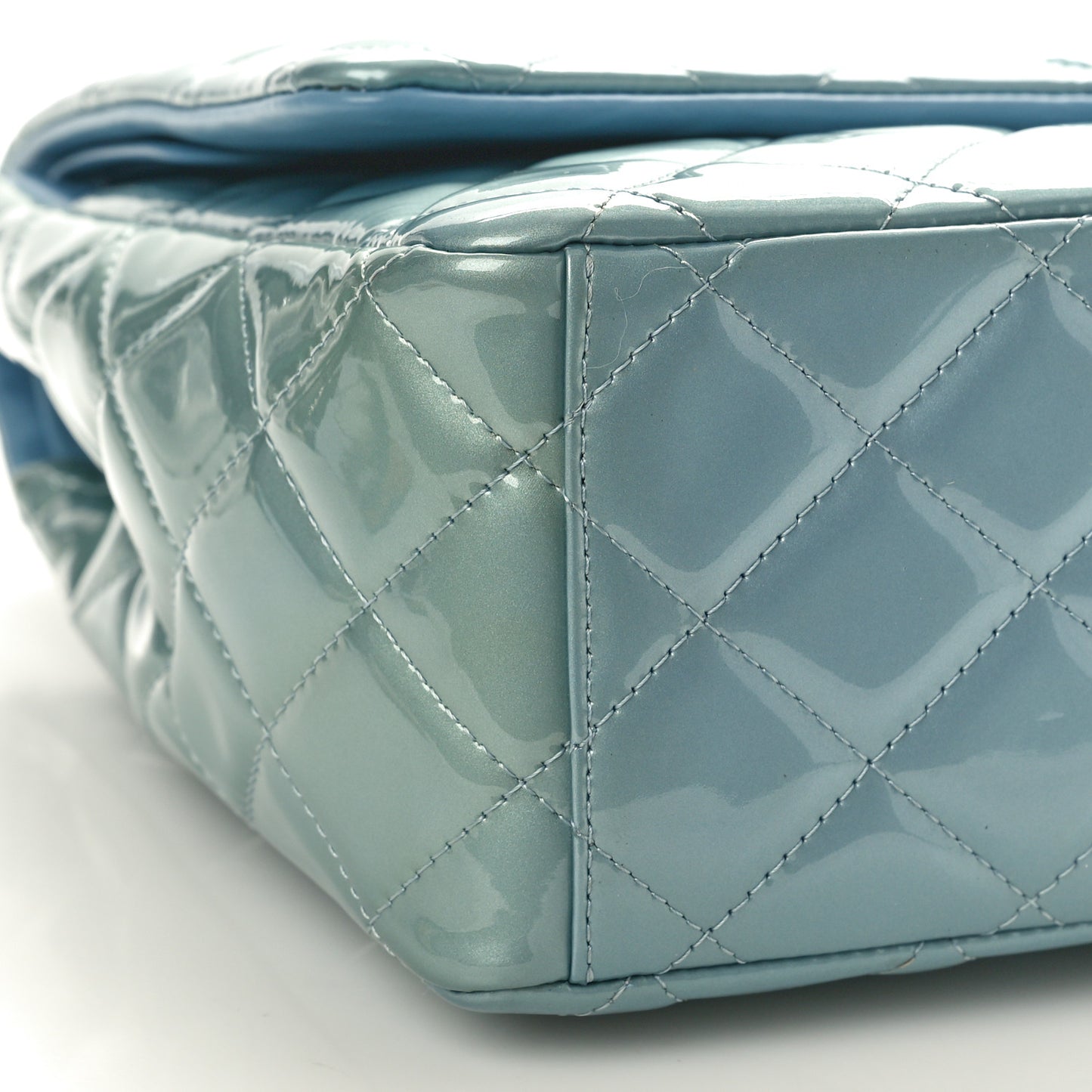 Patent Quilted Maxi Double Flap Light Blue