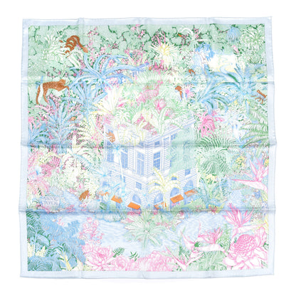 Hermes Silk Twill Faubourg Tropical Scarf 90 Bleu Vert Jaune 1 of 6