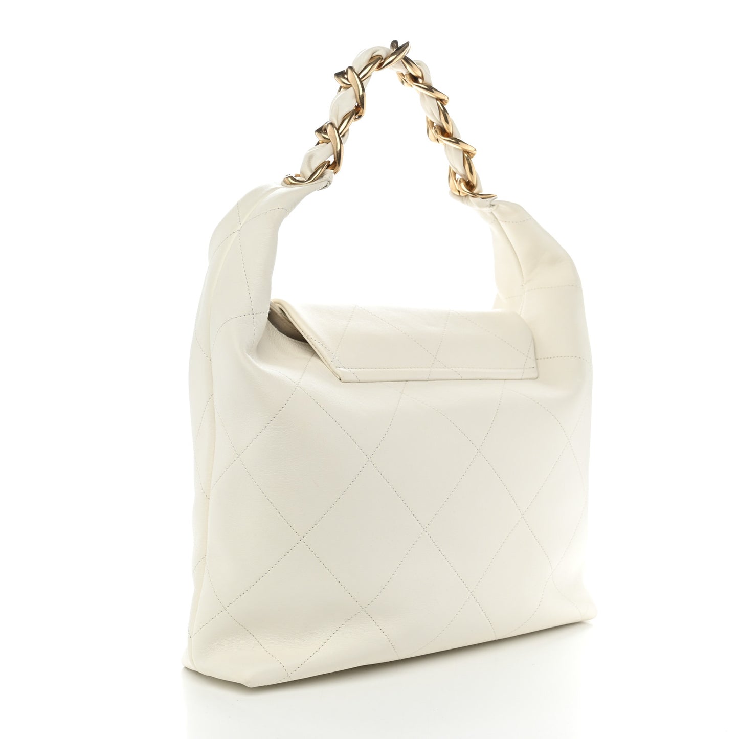 Calfskin Quilted Small Maxi Chain Hobo White