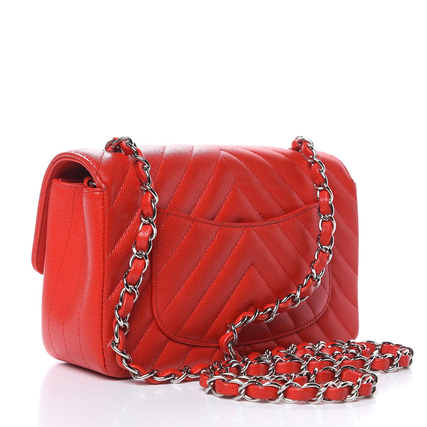 Caviar Chevron Quilted Mini Rectangular Flap Red
