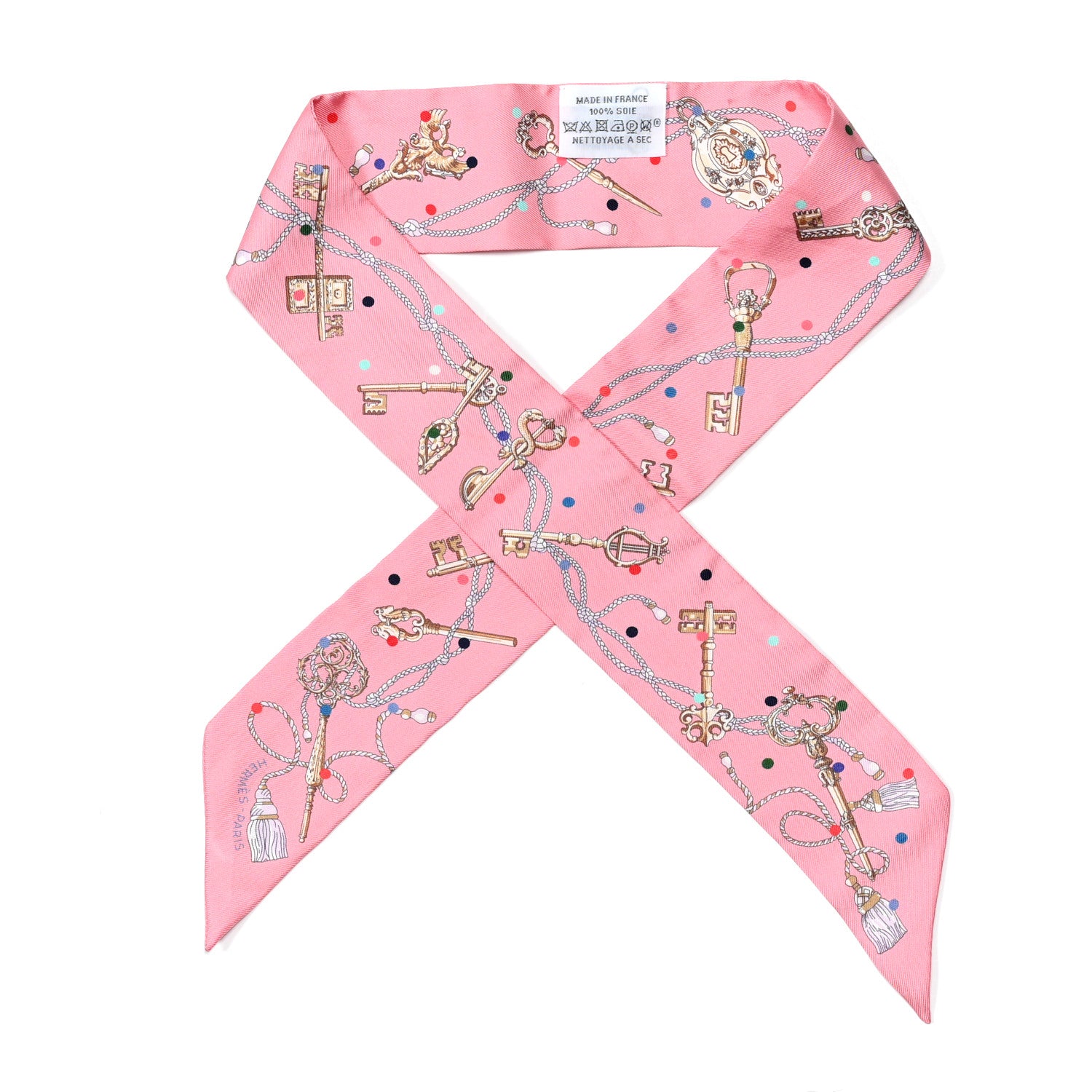 Hermes Silk Les Cles A Pois Twilly Rose Beige Multicolor 1 of 4