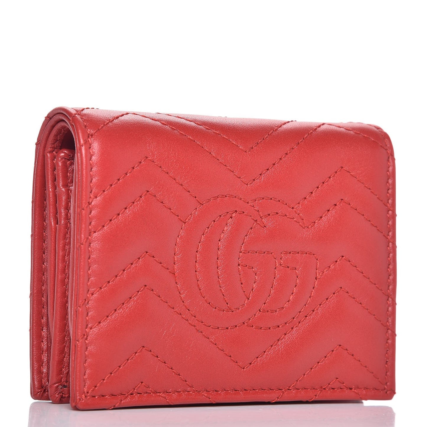 Calfskin Matelasse GG Marmont Card Case Wallet Hibiscus Red
