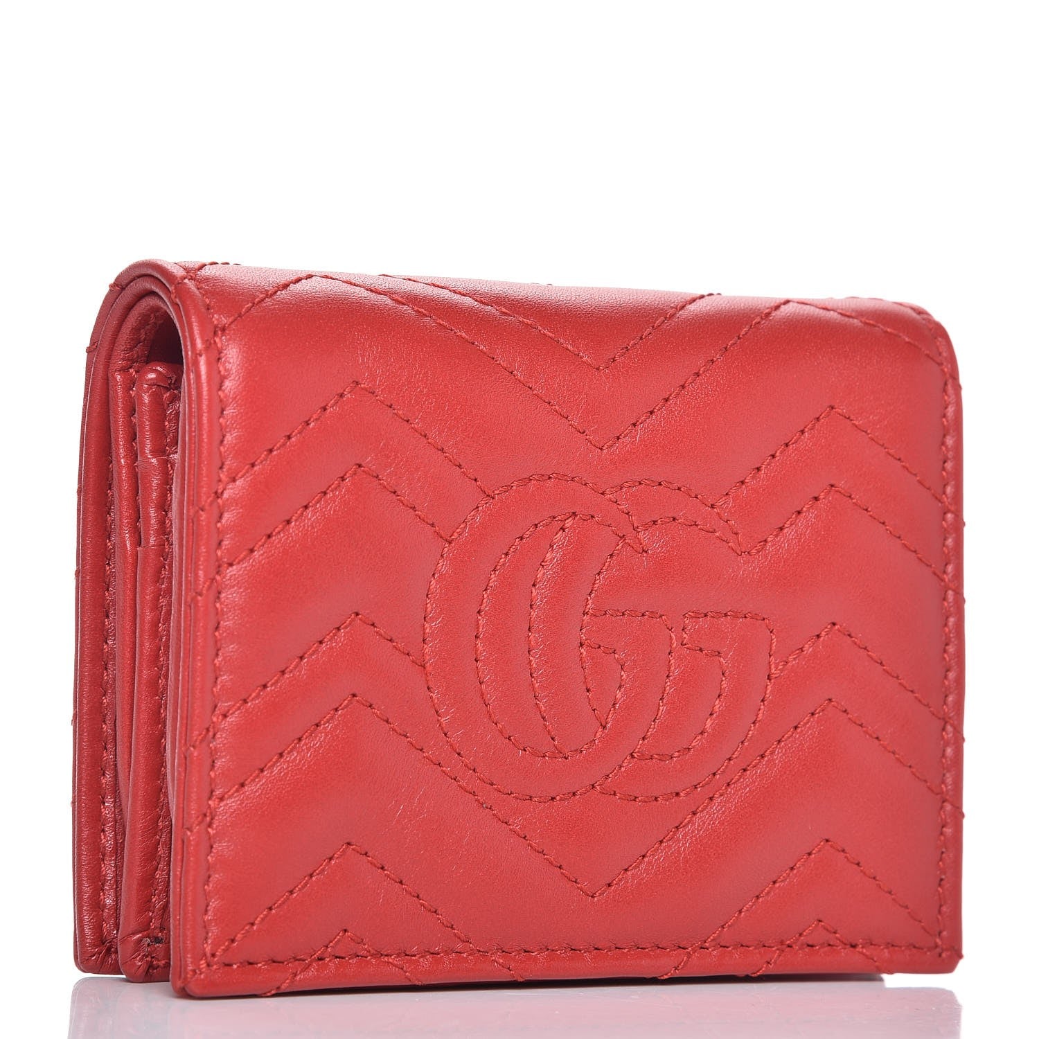 Gucci Calfskin Matelasse GG Marmont Card Case Wallet Hibiscus Red 3 of 8
