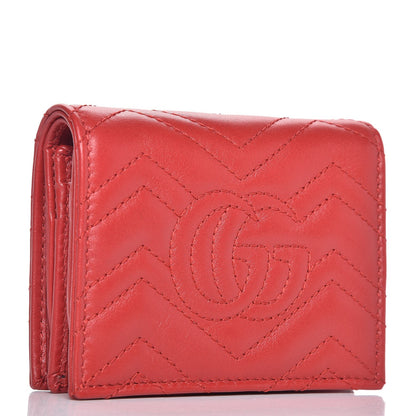 Gucci Calfskin Matelasse GG Marmont Card Case Wallet Hibiscus Red 3 of 8