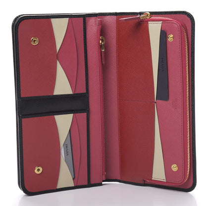Prada Saffiano Metal Large Zip Wallet Black Fuoco Peonia 5 of 8