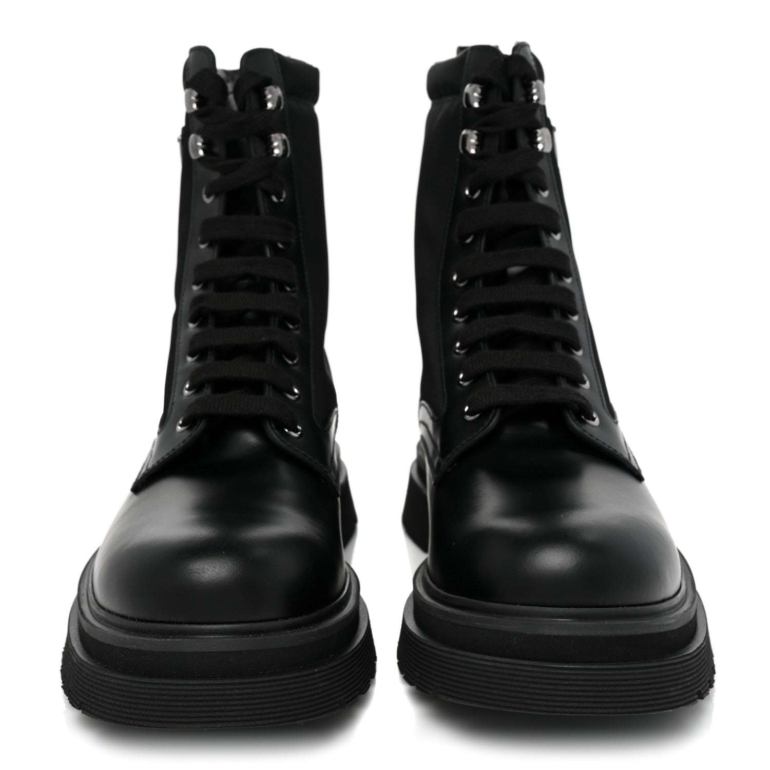 Prada Spazzolato Rois Re-Nylon Metal Triangle Logo Mens 40mm Combat Boots 6 Black 2 of 9