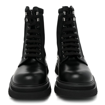 Prada Spazzolato Rois Re-Nylon Metal Triangle Logo Mens 40mm Combat Boots 6 Black 2 of 9