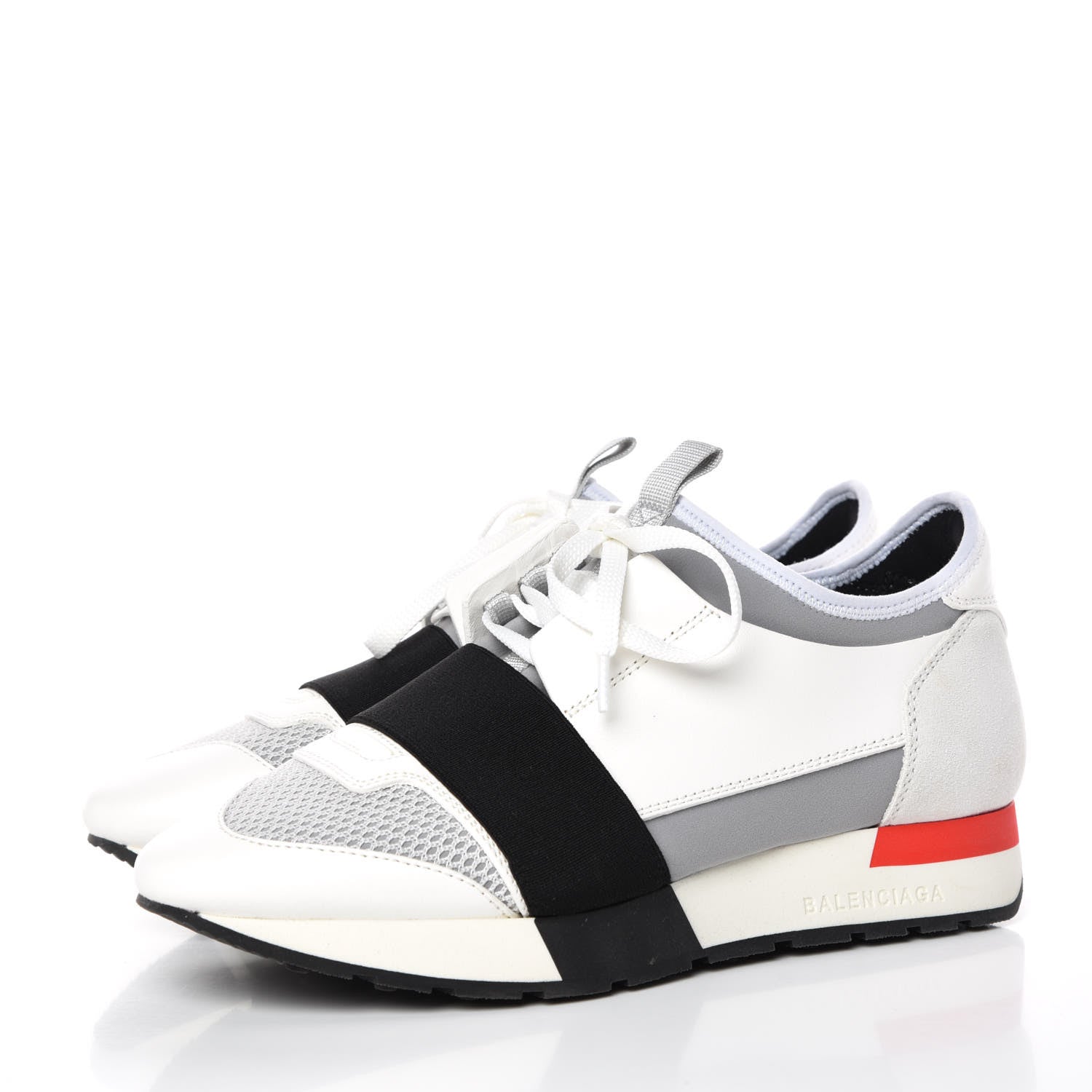 Balenciaga Mesh Calfskin Neoprene Suede Womens Race Runner Sneakers 36 White Black Gris 3 of 9