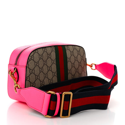 Gucci GG Supreme Monogram Textured Dollar Calfskin Web Ophidia Small Crossbody Bag Beige Ebony Fuchsia 3 of 10