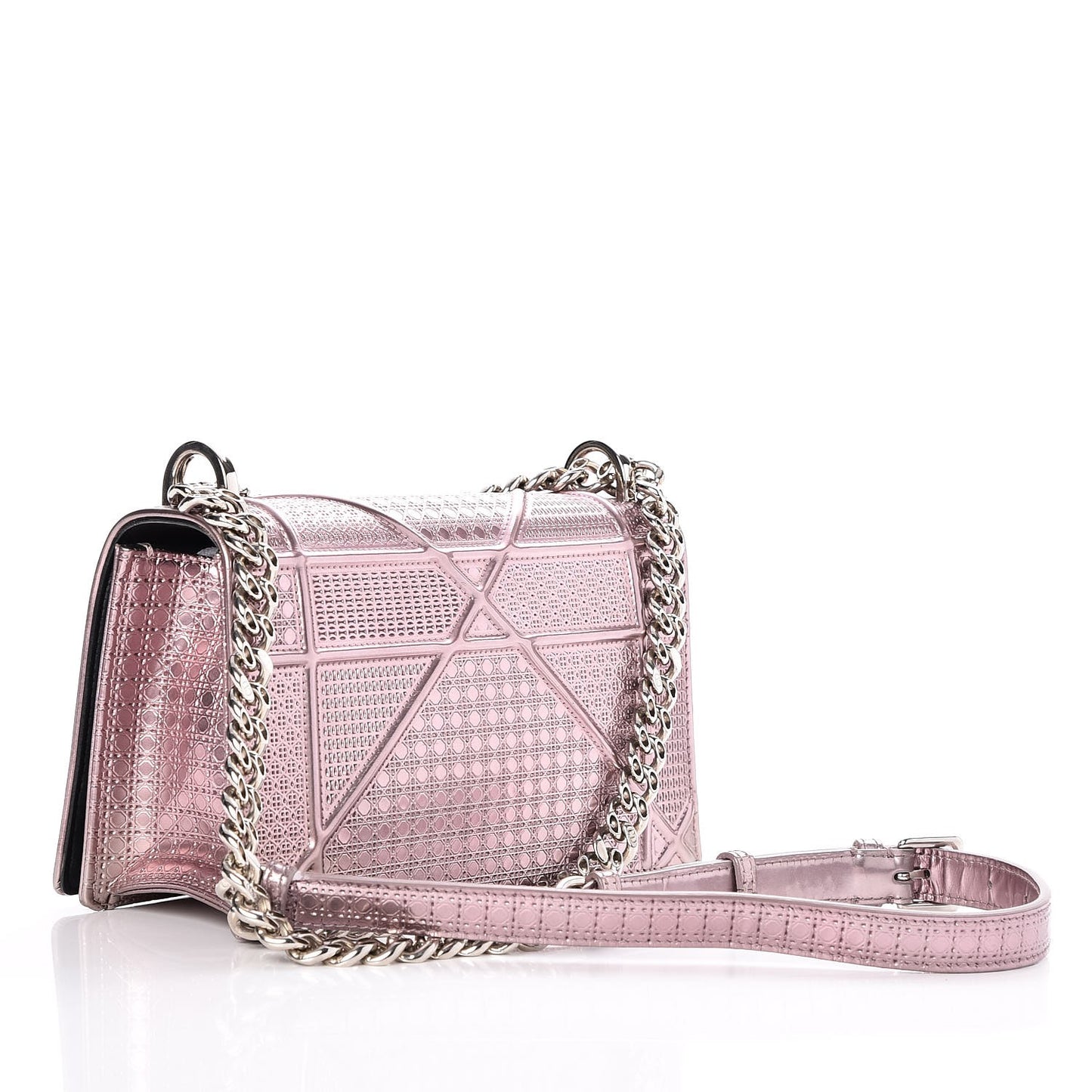 Metallic Patent Micro-Cannage Medium Diorama Flap Bag Pink