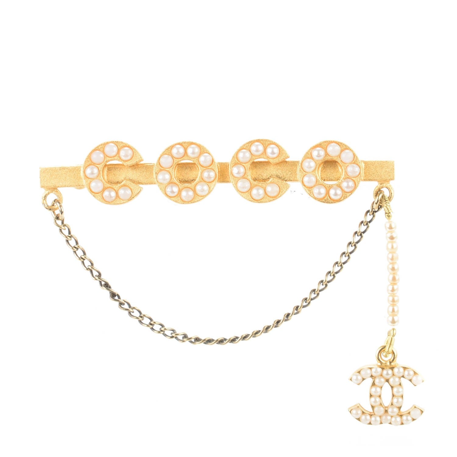Chanel Pearl Coco CC Brooch Gold 1 of 5