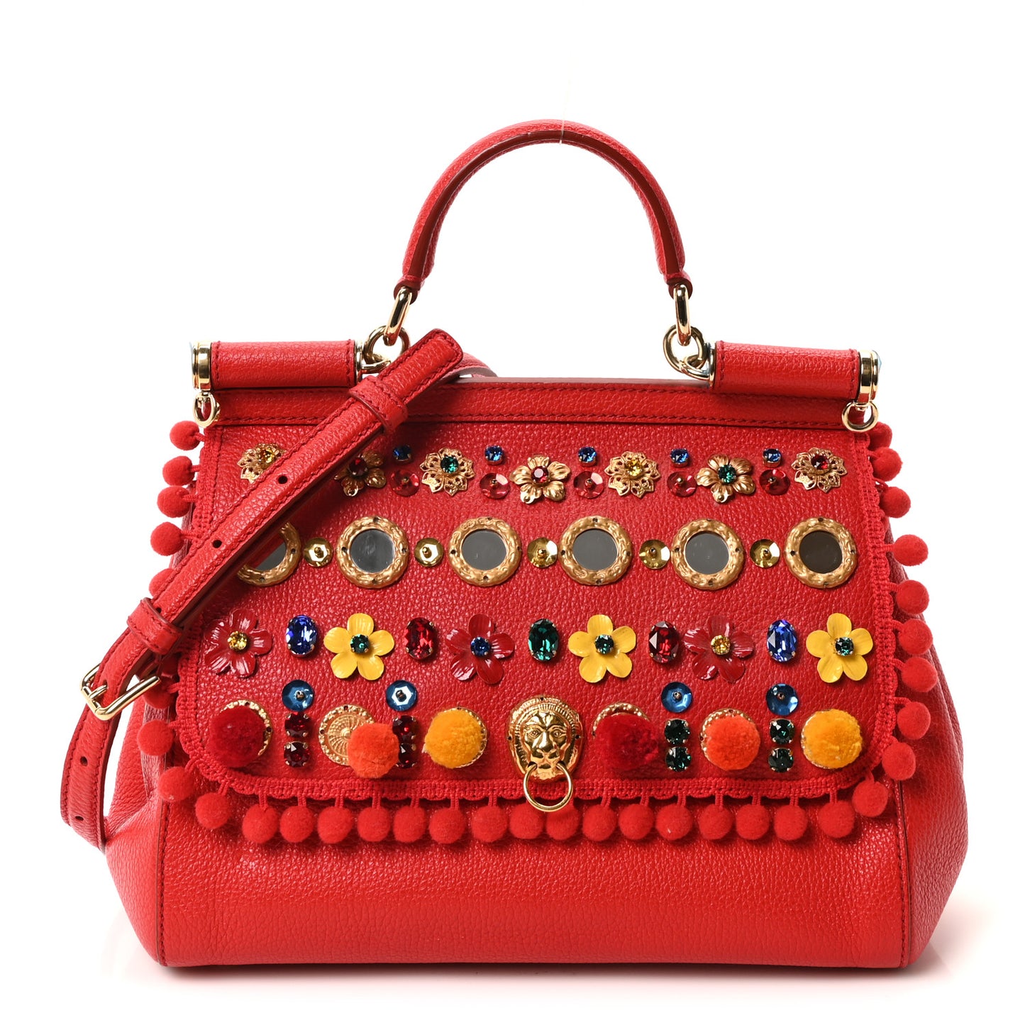 Calfskin Embellished Medium Miss Sicily Satchel Red