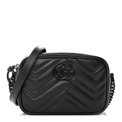 Gucci Calfskin Matelasse Monochrome Mini GG Marmont Chain Shoulder Bag Black 1 of 14