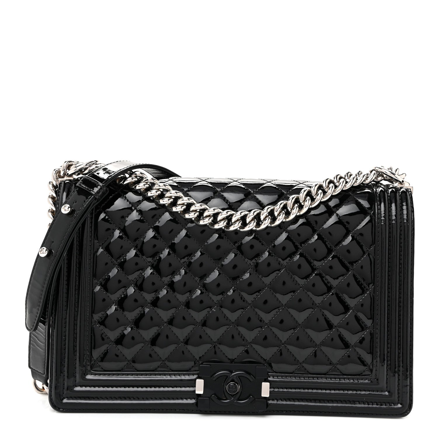 Chanel Patent Calfskin Quilted New Medium Plexiglass Boy Flap Black 1 of 11