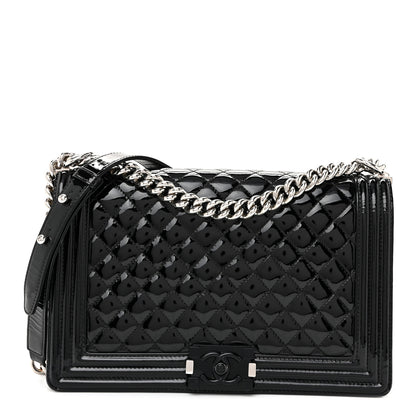 Chanel Patent Calfskin Quilted New Medium Plexiglass Boy Flap Black 1 of 11