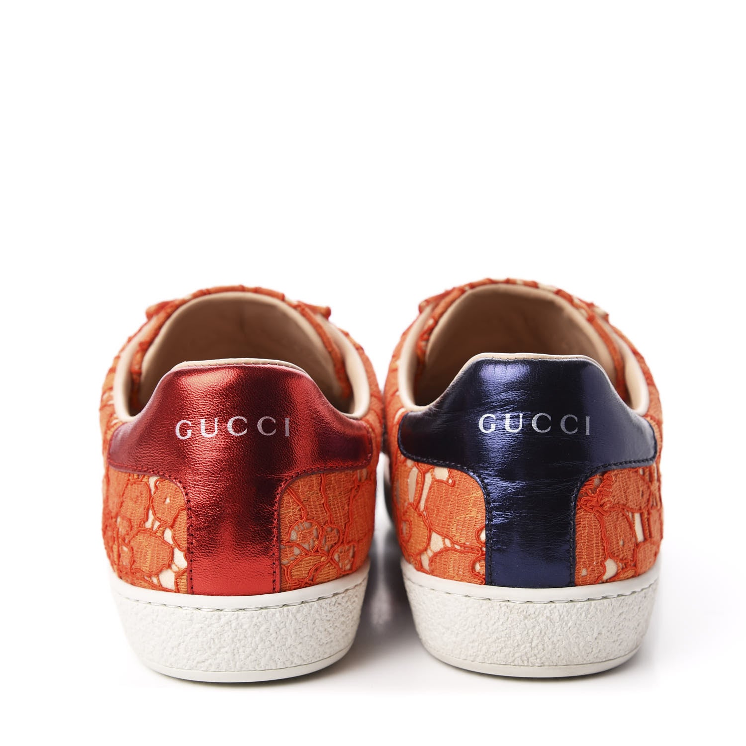 Gucci Lace Crystal Sylvie Web Flower Leaf Womens Ace Sneakers 35.5 Hot Orange Tan Beige 5 of 11