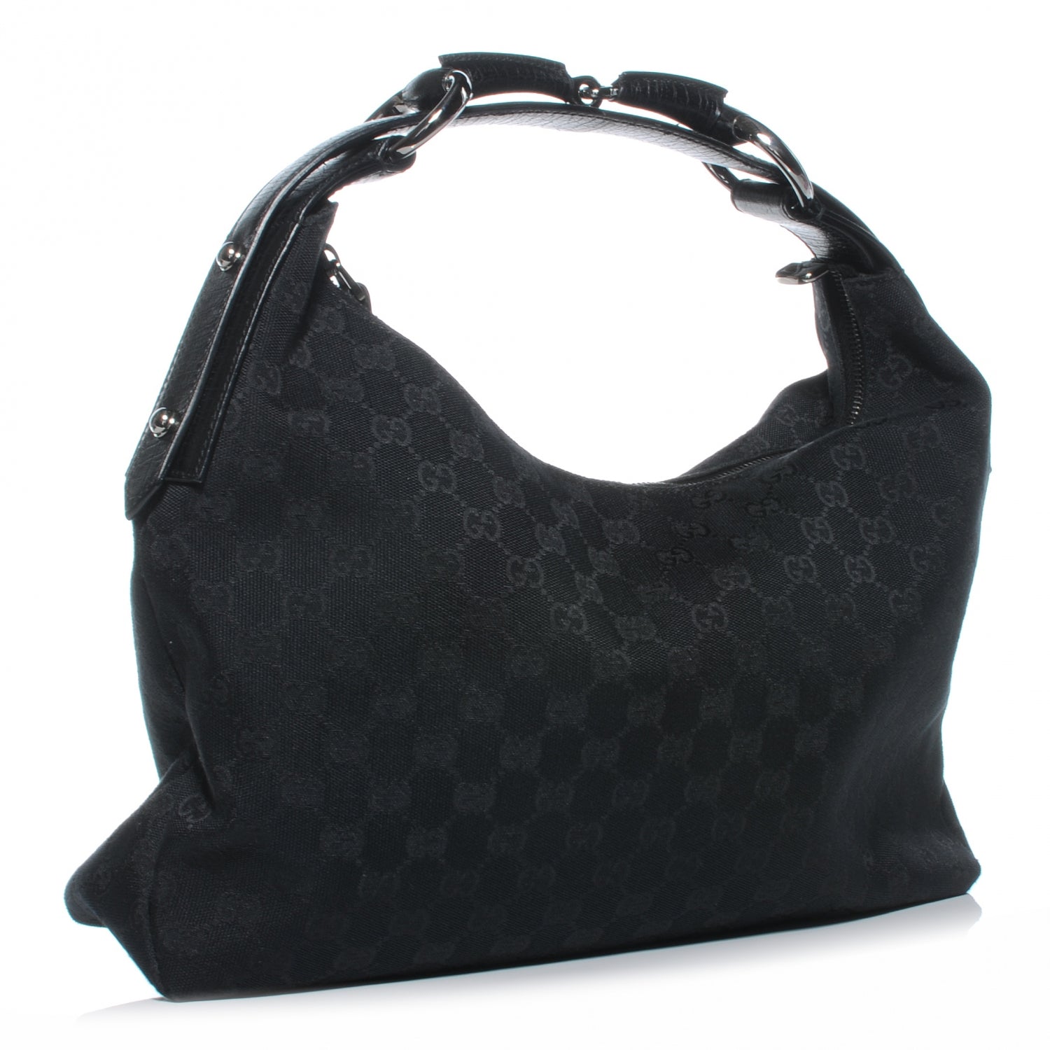 Gucci Monogram Medium Horsebit Chain Hobo Bag Black 3 of 7