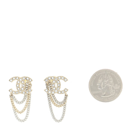 Chanel Crystal Chain CC Earrings Gold 2 of 6