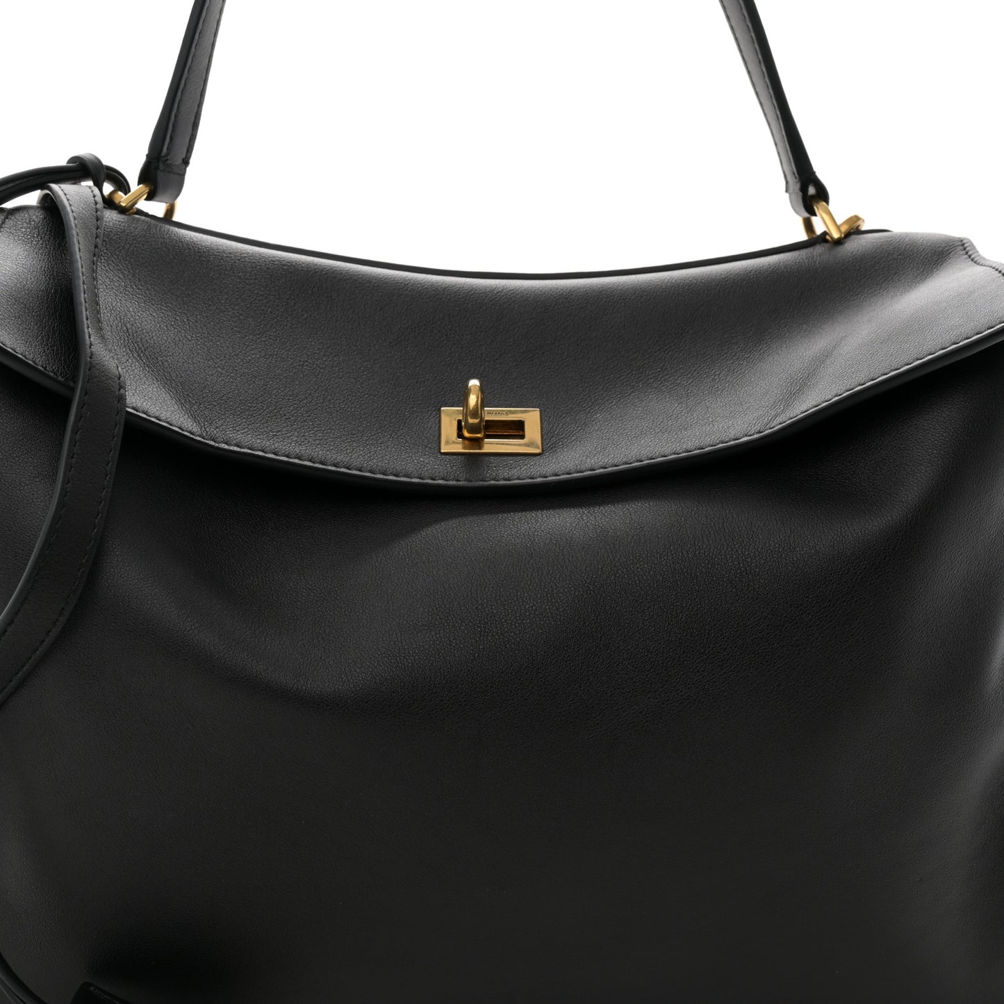 Natural Smooth Calfskin Medium Rodeo Top Handle Handbag Black