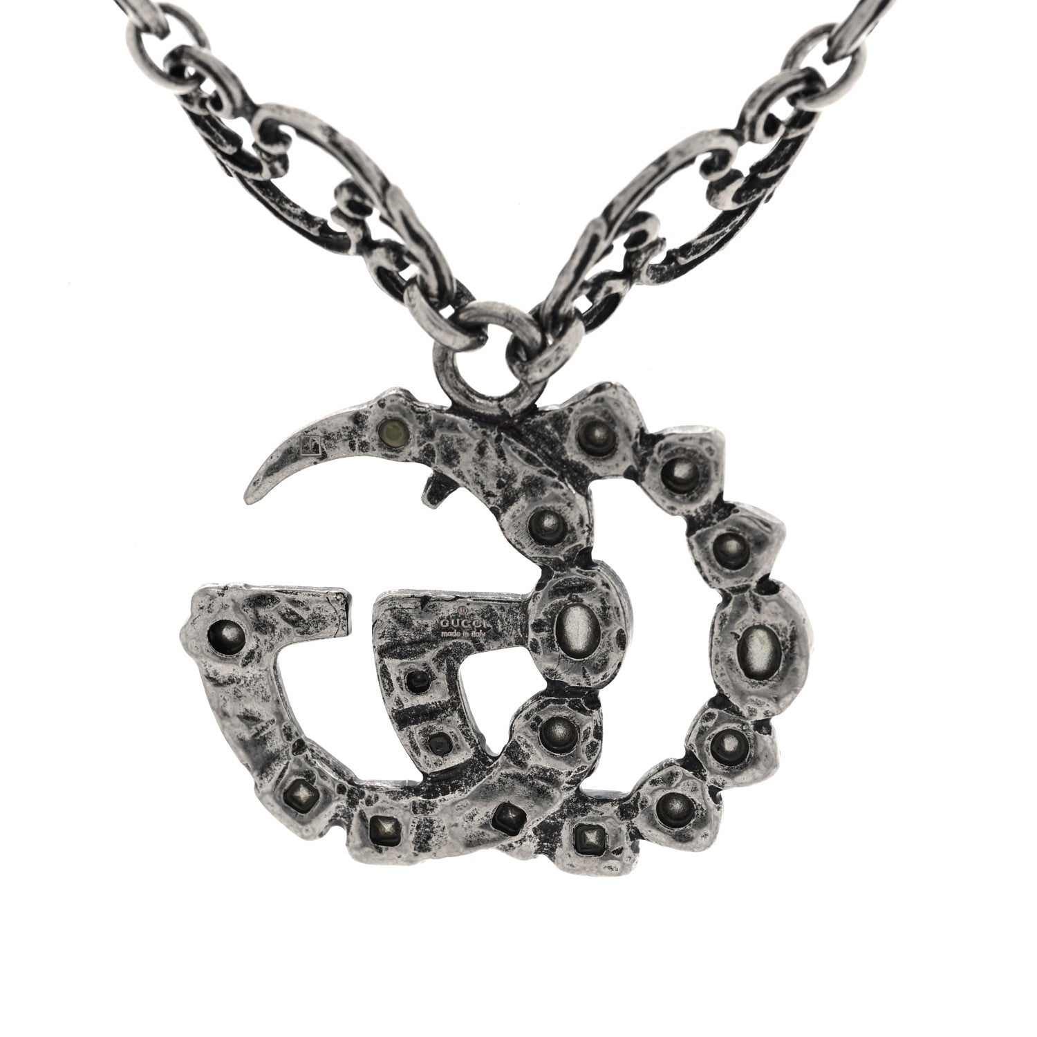Gucci Metal Crystal Marmont Necklace Aged Silver 4 of 5
