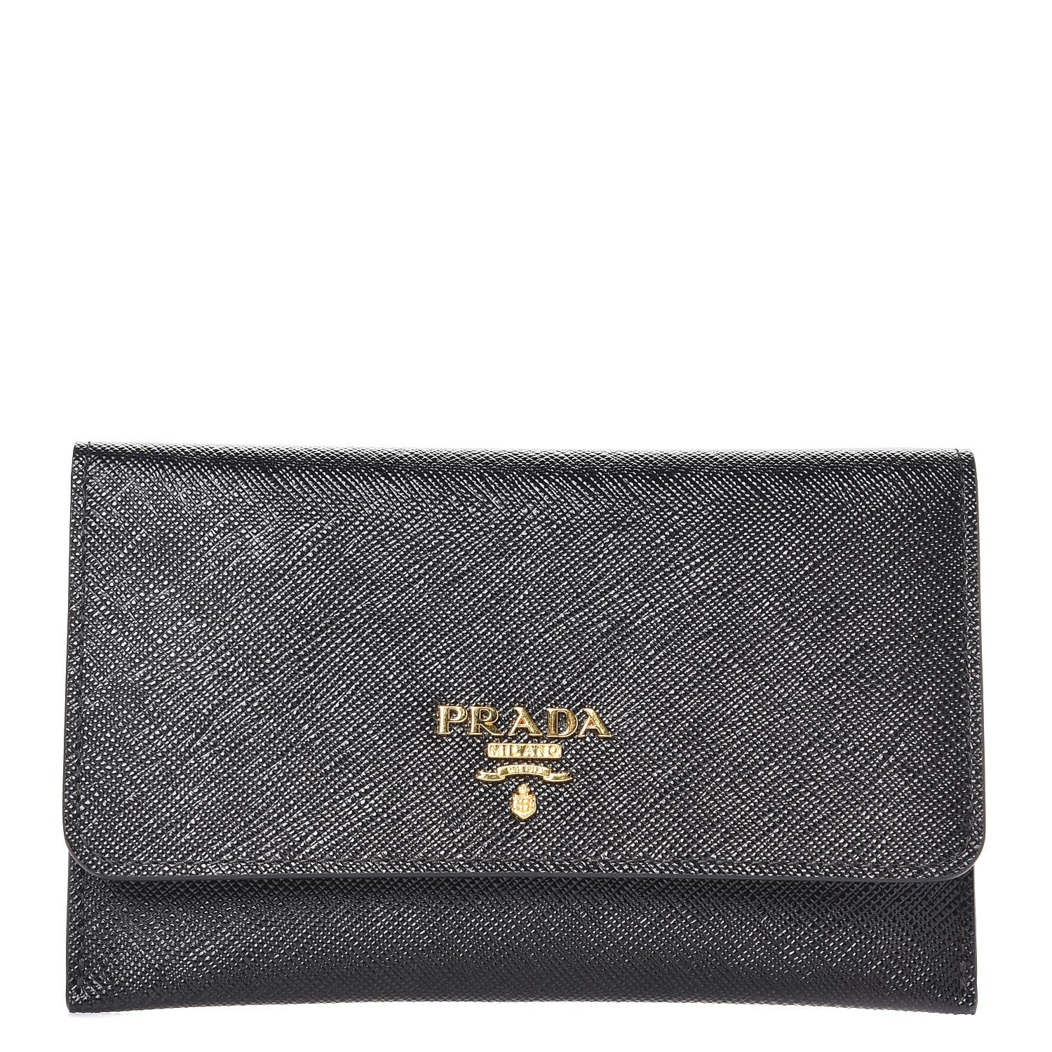 Prada Saffiano Metal Flap Wallet Black 1 of 8