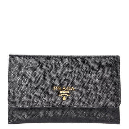 Prada Saffiano Metal Flap Wallet Black 1 of 8