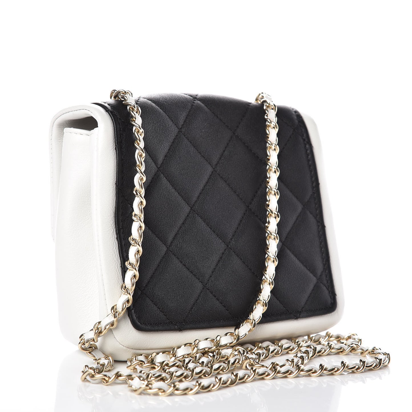 Lambskin Quilted Graphic Mini Flap Bag Black White