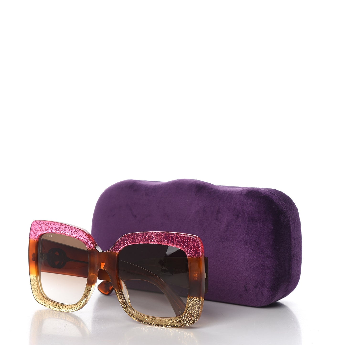Acetate Square Frame Sunglasses GG0083S Glitter Pink Multi