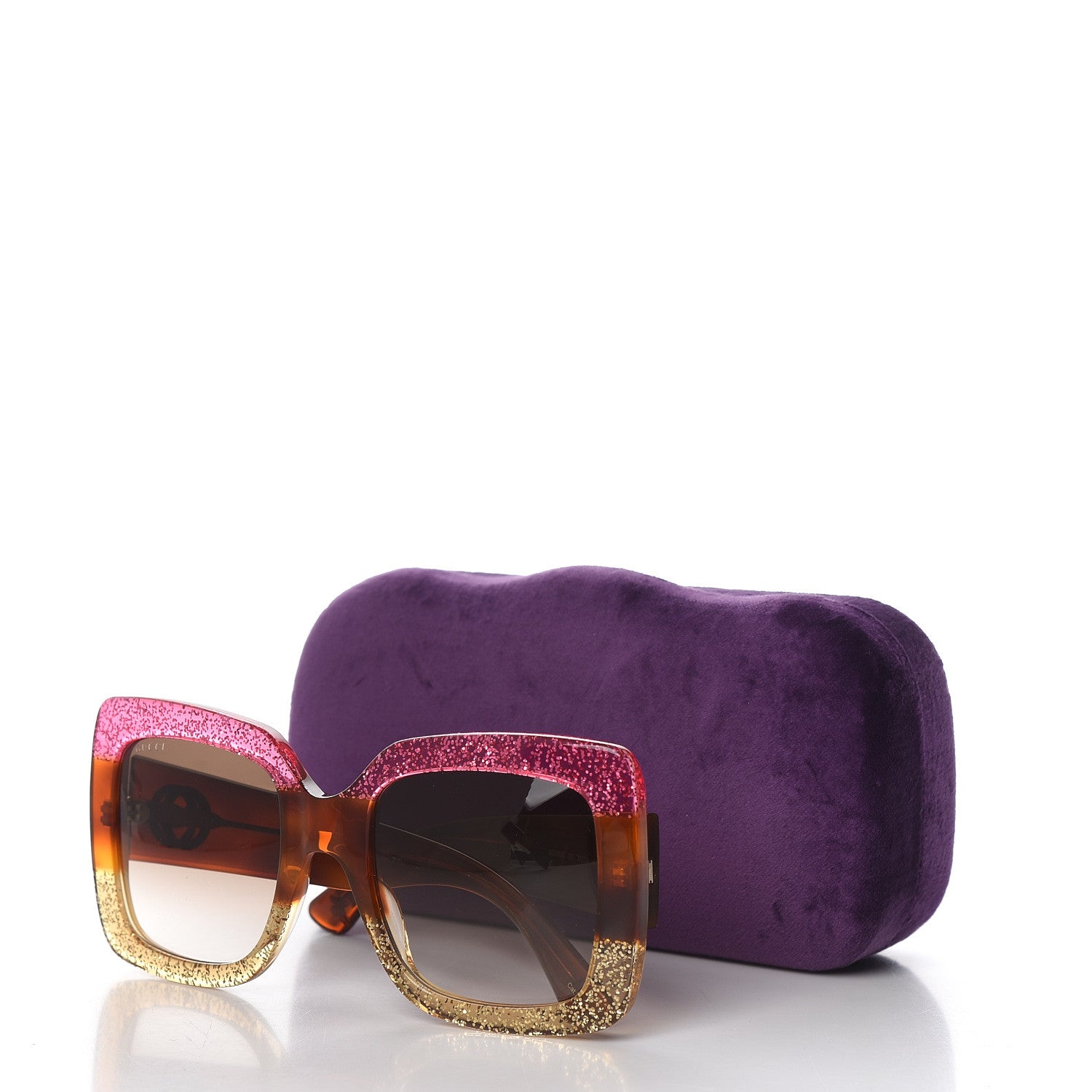 Gucci Acetate Square Frame Sunglasses GG0083S Glitter Pink Multi 8 of 8
