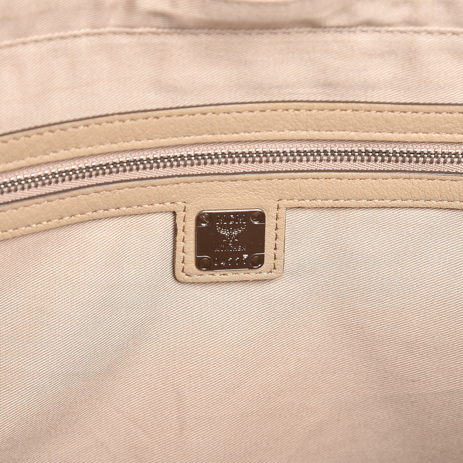 MCM Calfskin Ottomar Monogram Medium Klara Top Zip Tote New Beige 6 of 12