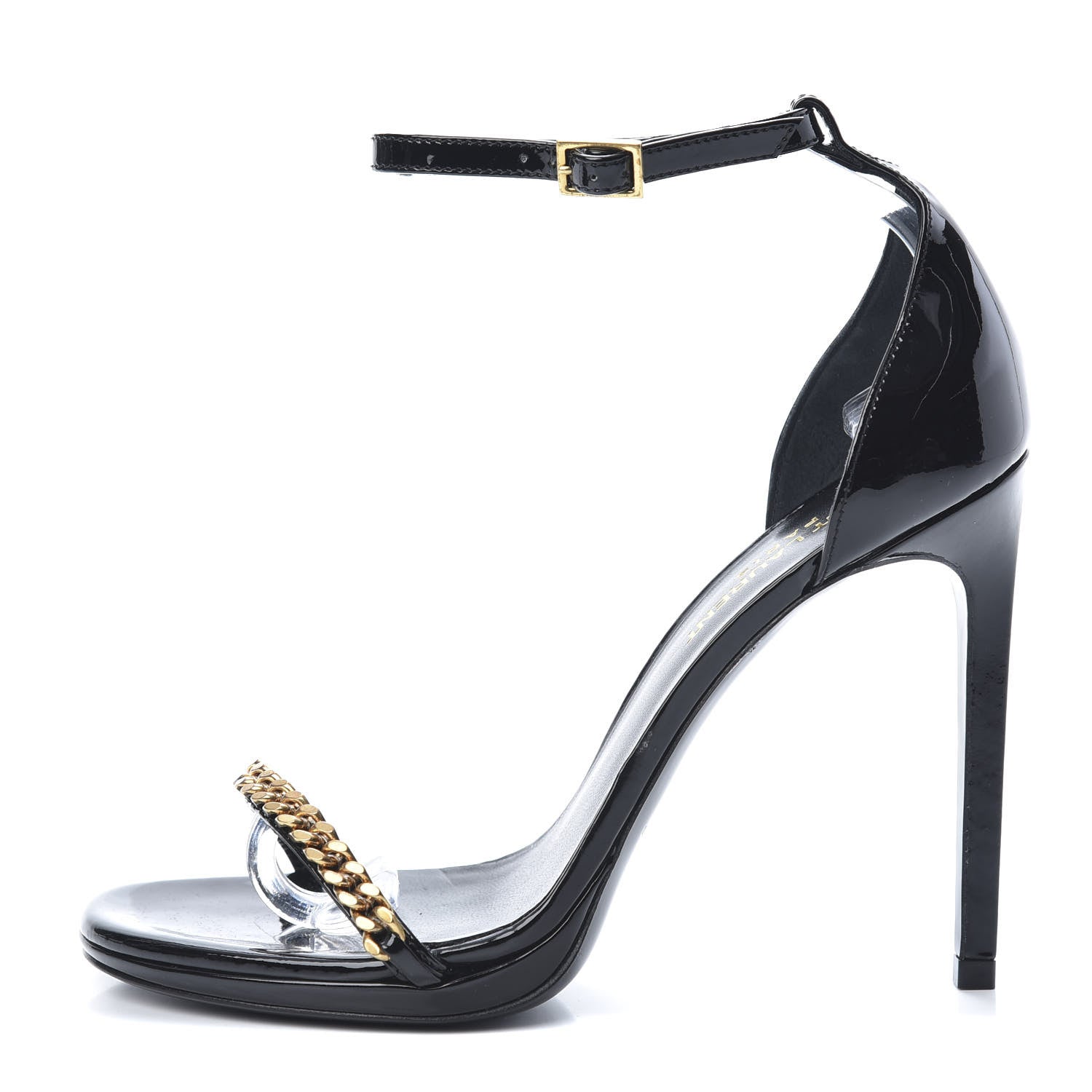 Saint Laurent Patent Calfskin Chain Jane 110 Ankle Strap Sandals 37 Black 1 of 8