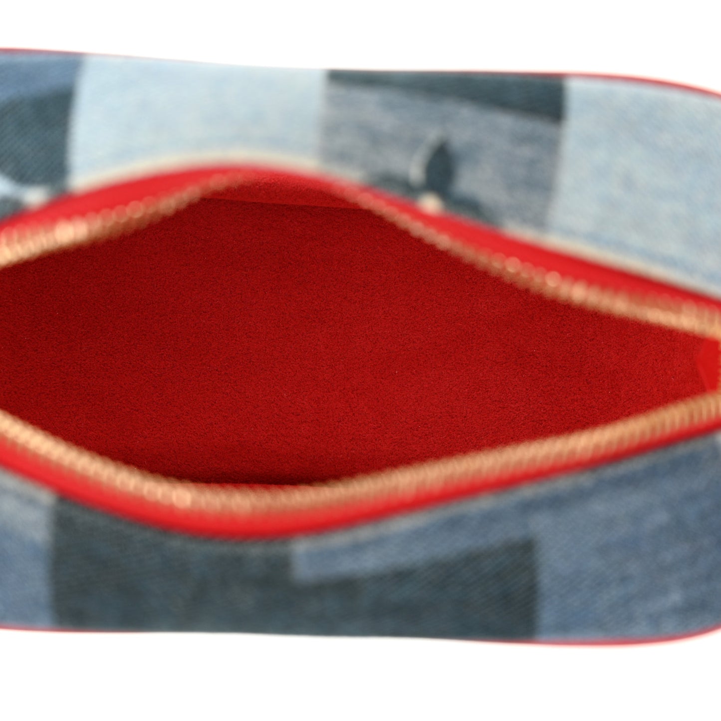 Denim Damier Monogram Patchwork PVC Beach Pouch Blue Rouge