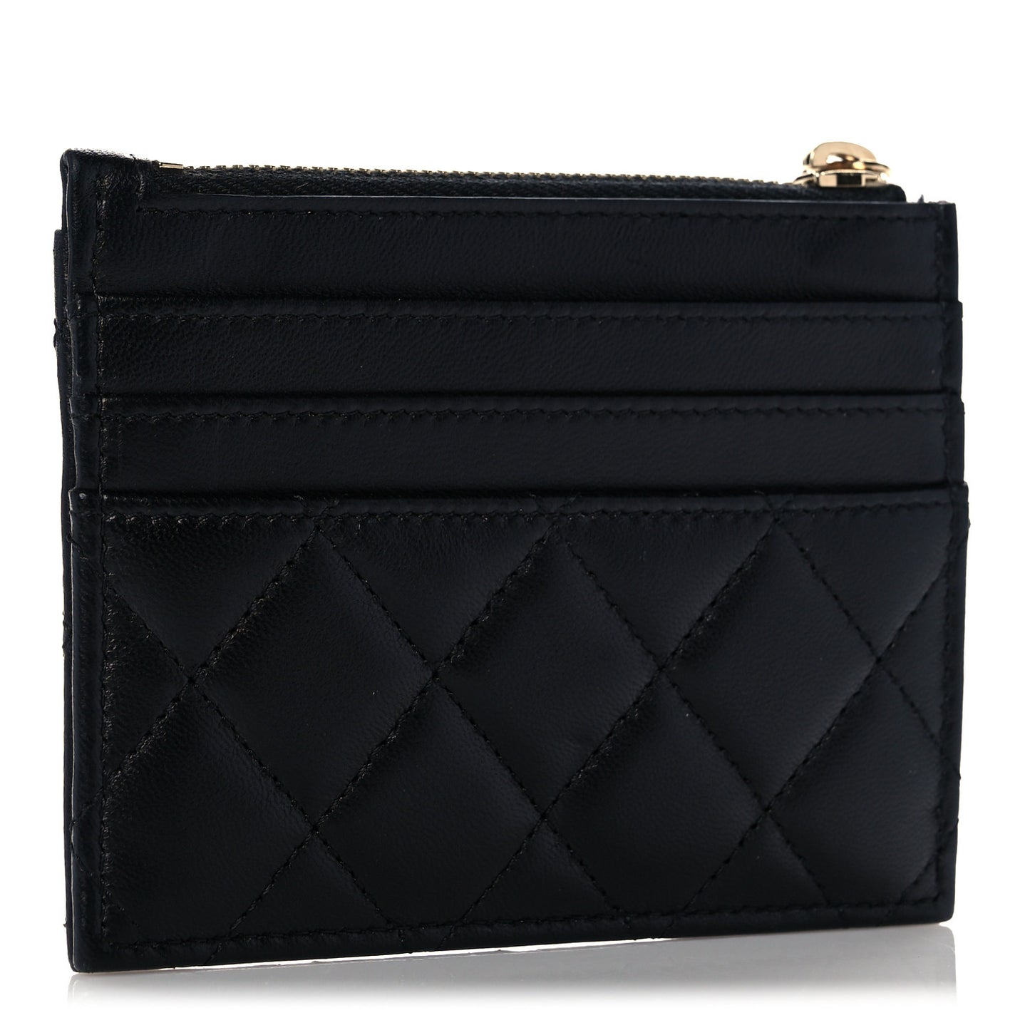Lambskin Quilted CC Zip Card Holder Black