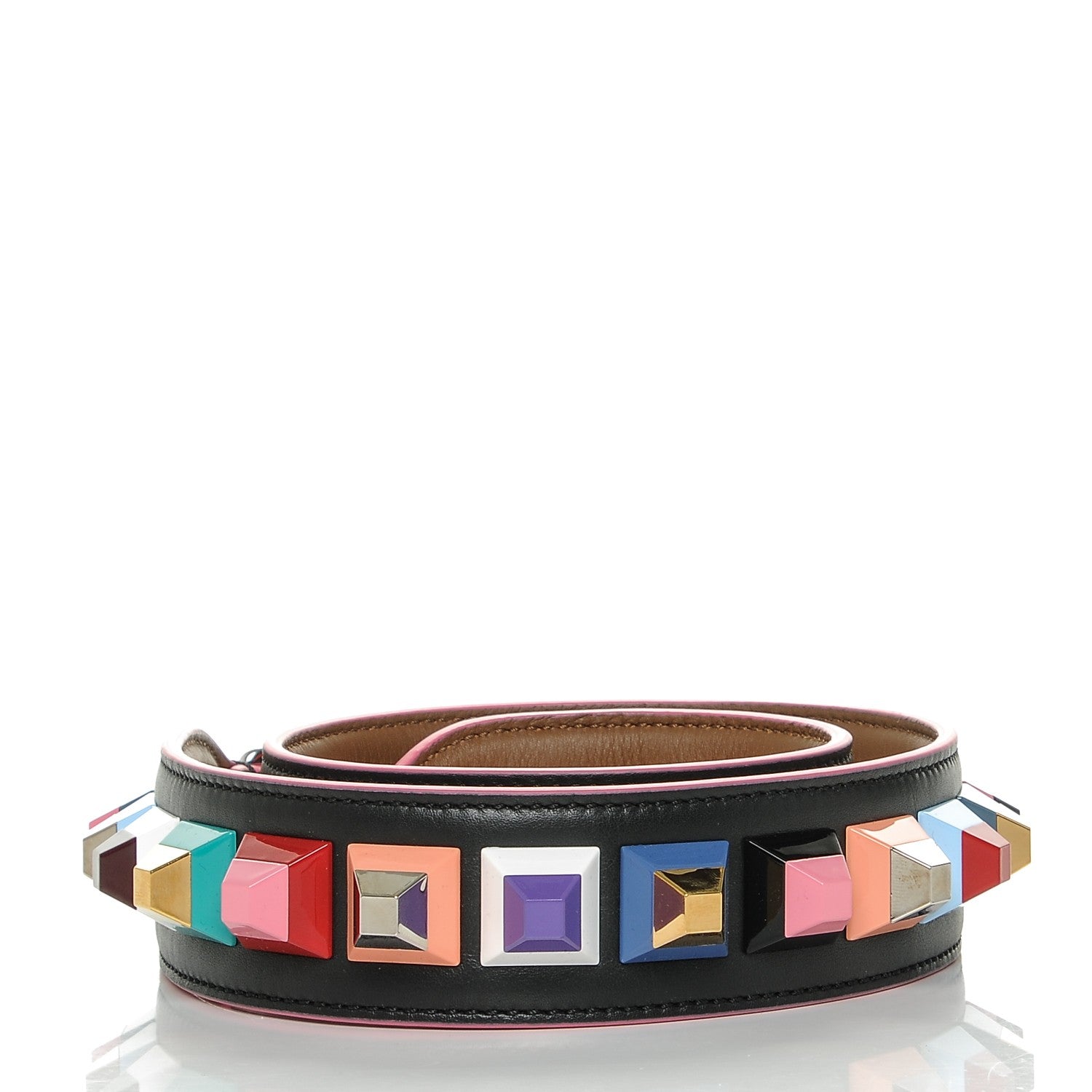 Fendi Vitello Dolce Plexiglass Bi-Color Studded Strap You Black Brownie Multicolor 3 of 4