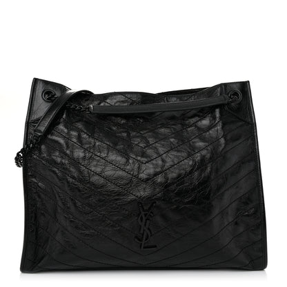 Saint Laurent Crinkled Calfskin Matelasse Monogram Large Niki Shopper Tote Black 1 of 12