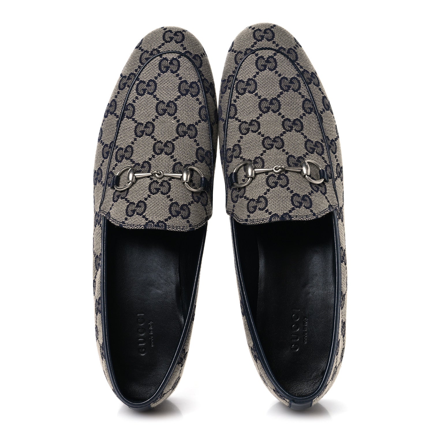 Gucci Monogram Malaga Kid Horsebit Womens Jordaan Loafers 40.5 Beige Blue 2 of 10