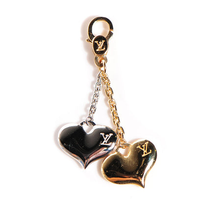 Louis Vuitton 18K Yellow White Gold Two Heart Monogram Charm 1 of 10