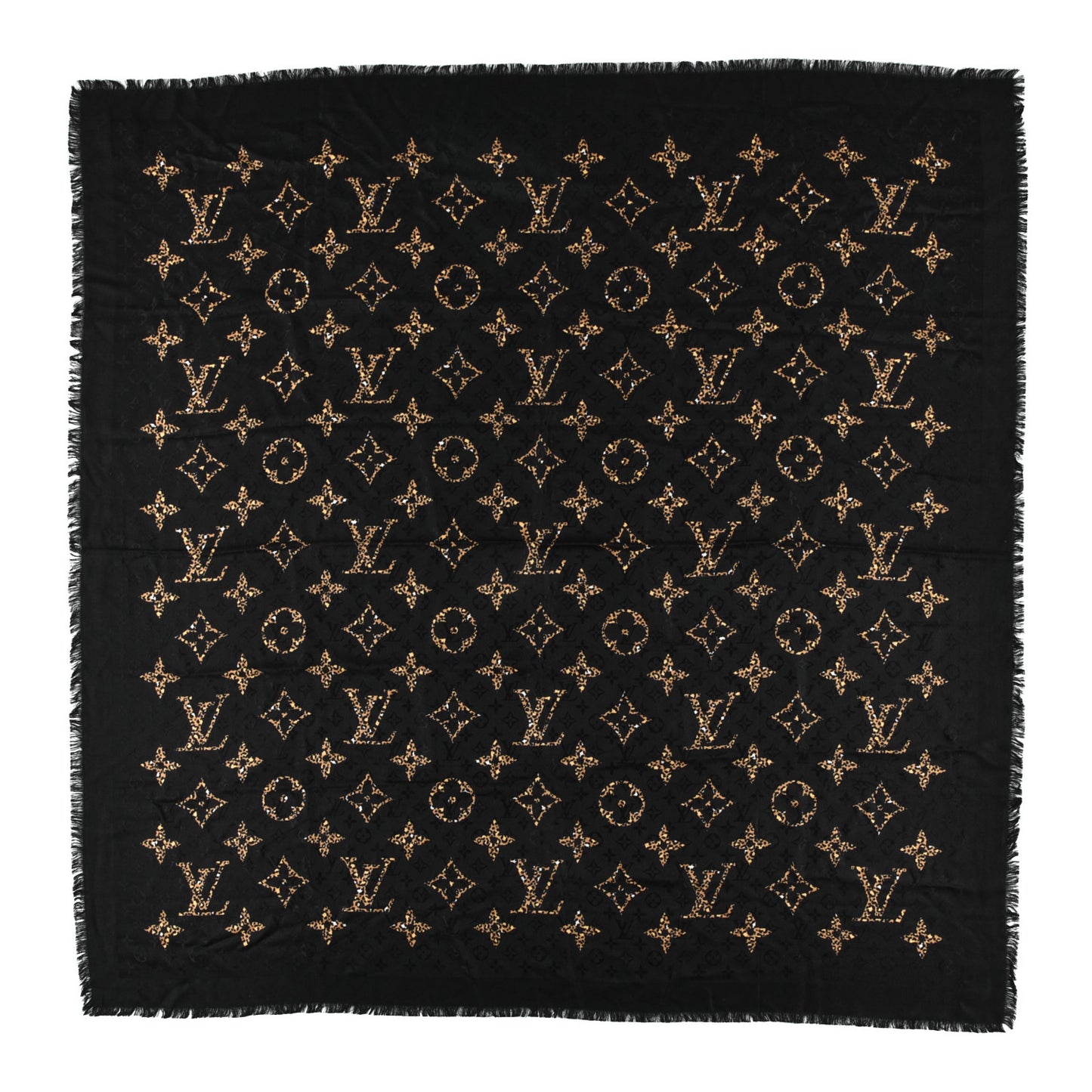 Wool Silk Monogram Giant Jungle Shawl Black