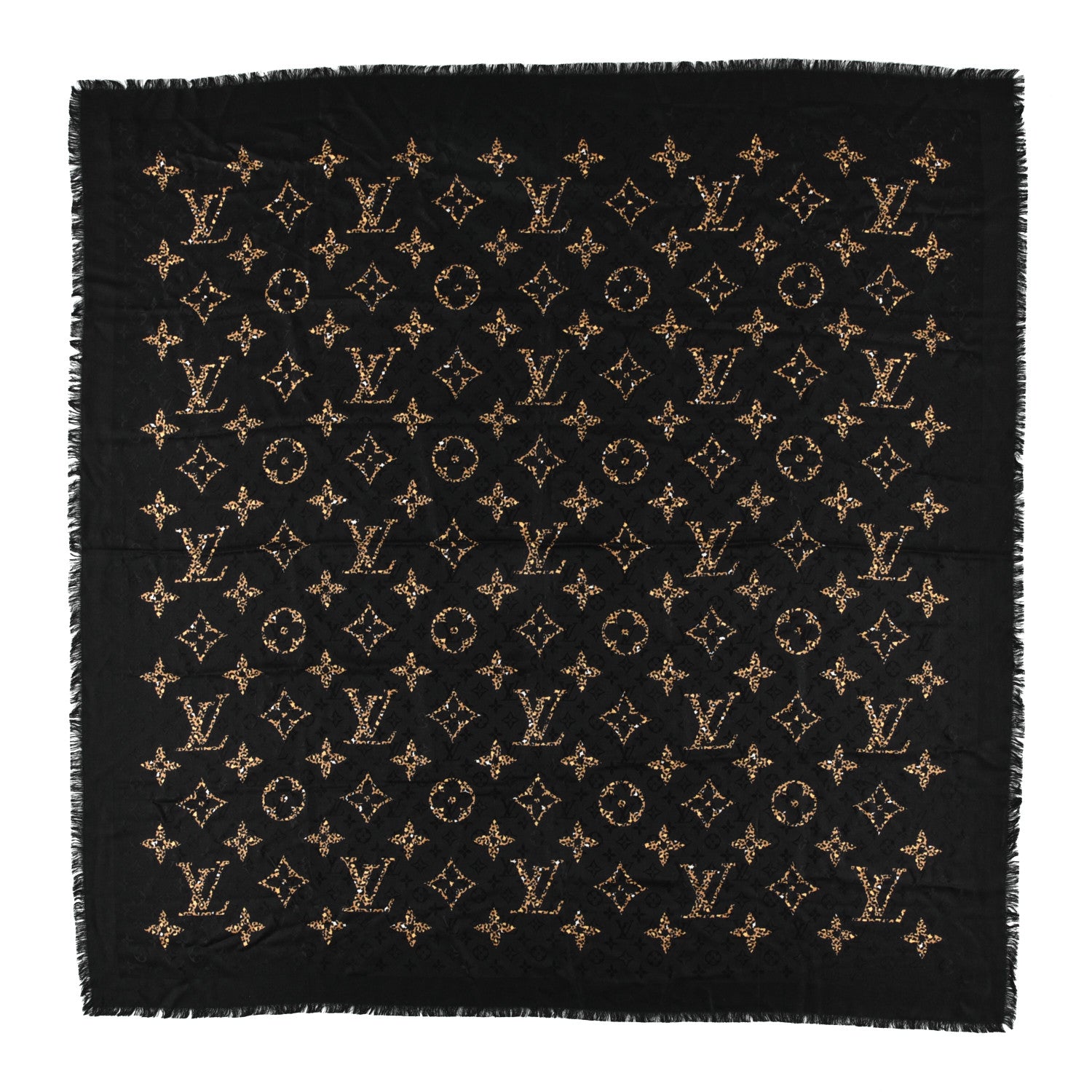 Louis Vuitton Wool Silk Monogram Giant Jungle Shawl Black 1 of 4