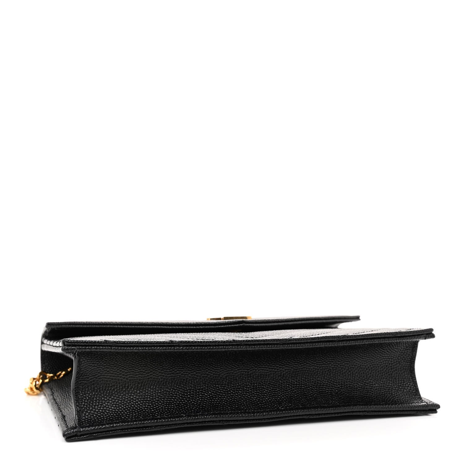 Saint Laurent Grain De Poudre Matelasse Chevron Monogram Envelope Chain Wallet Black 4 of 11
