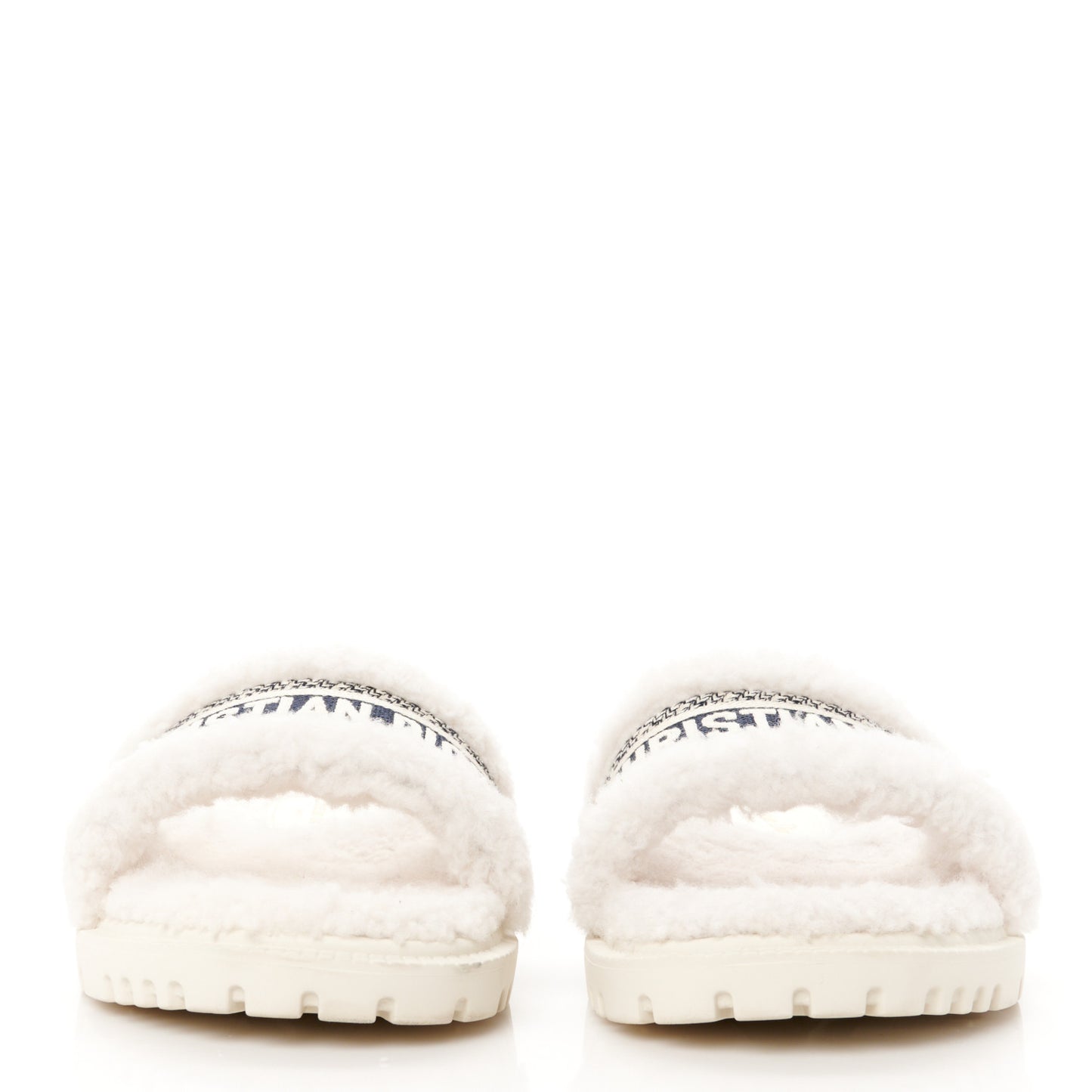 Shearling Canvas Embroidered Dway 10mm Slide Sandals 39.5 Natural Deep Blue