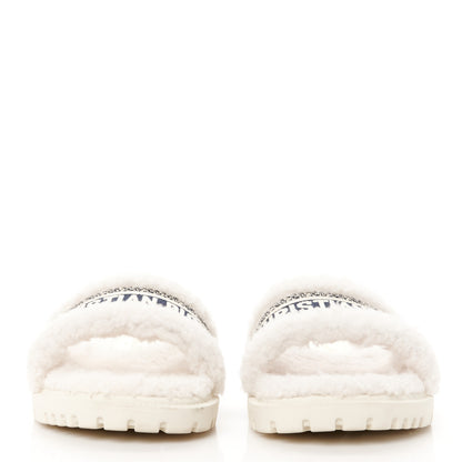 Christian Dior Shearling Canvas Embroidered Dway 10mm Slide Sandals 39.5 Natural Deep Blue 3 of 9