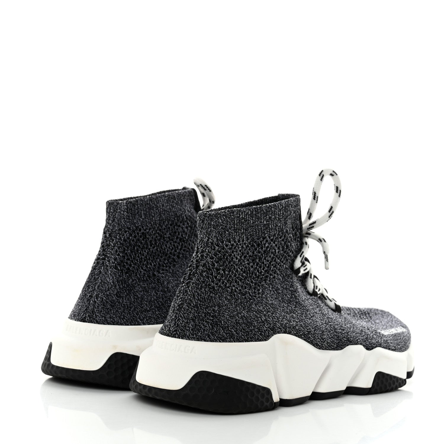 Balenciaga Chine Knit Bi-Color Sole Womens Speed Lace Up Sneakers 40 Black White 2 of 8